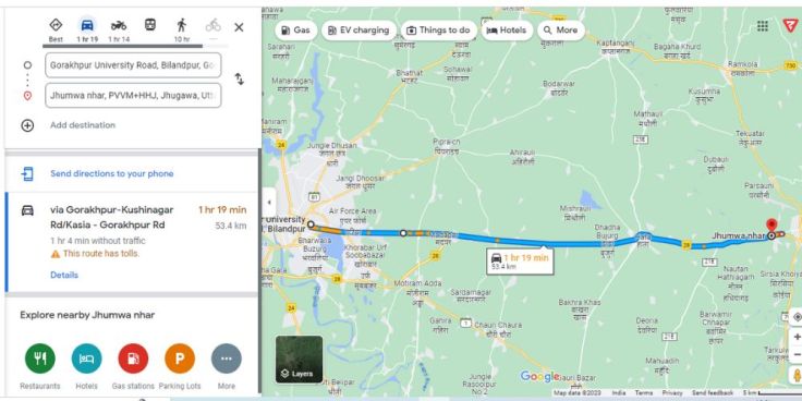Gorakhpur to Kushinagar Distance, Route and Duration